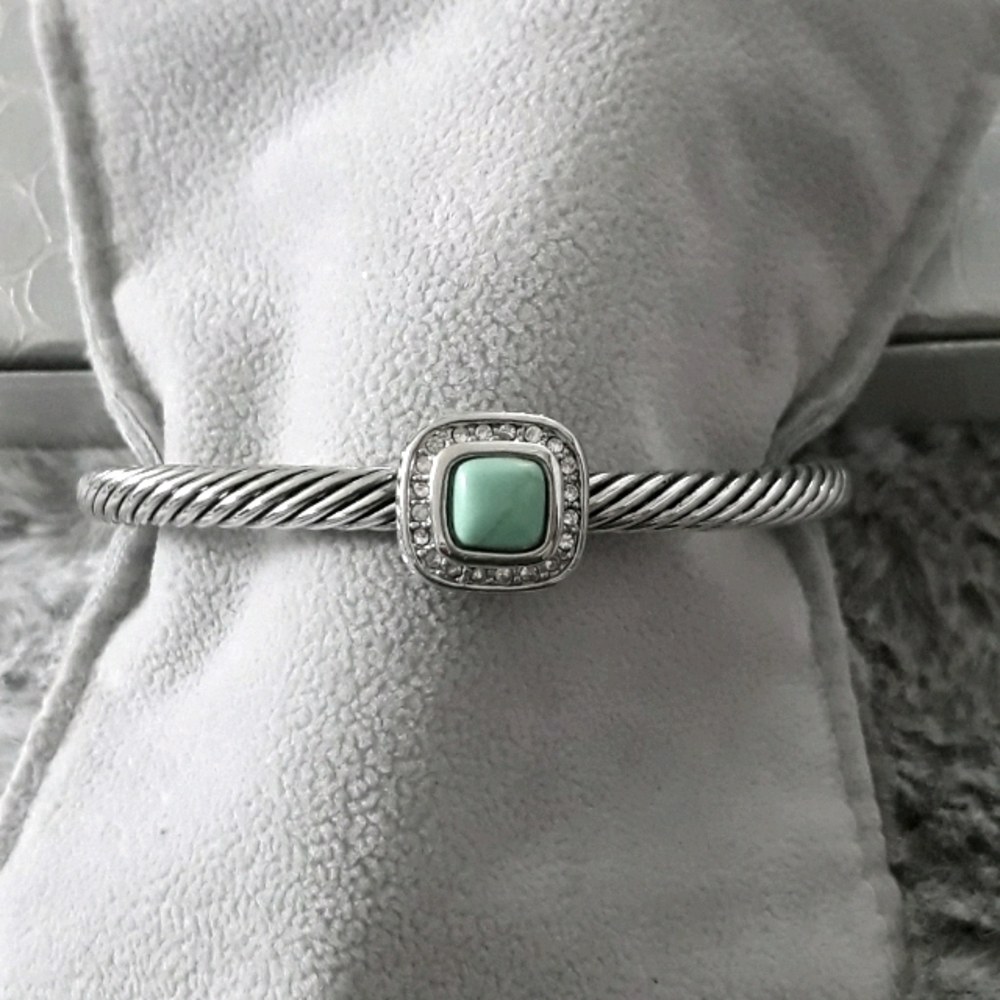 Silvertone Faux Turquoize and Crystal Bangle